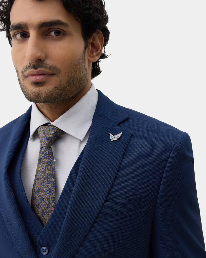 Navy Three Piece Textured Suit - Amster