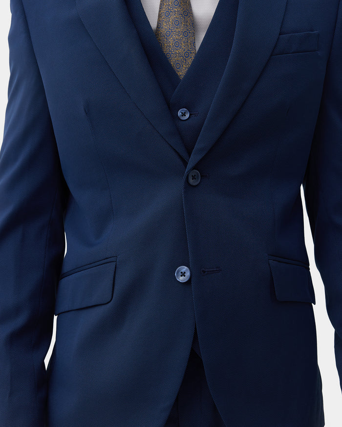 Navy Three Piece Textured Suit - Amster