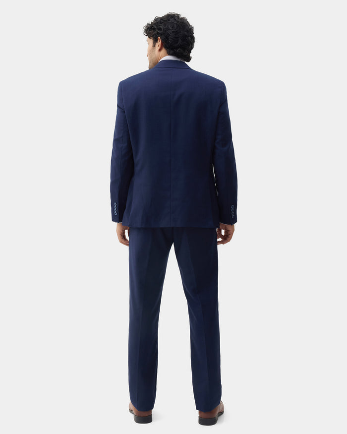 Navy Three Piece Textured Suit - Lenzo