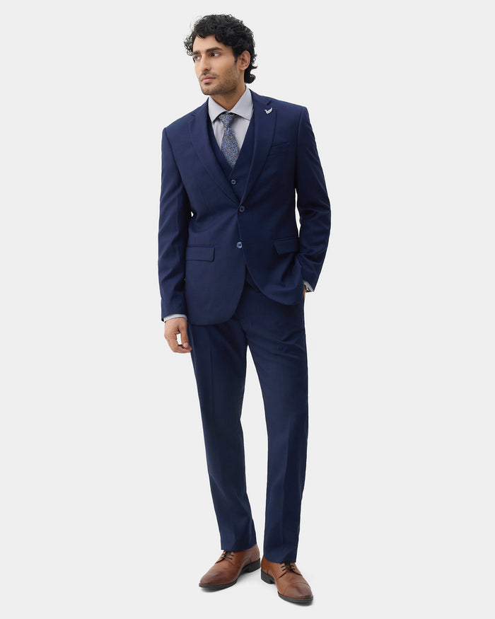 Navy Three Piece Textured Suit - Lenzo