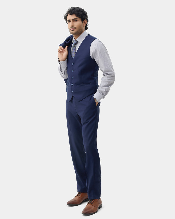 Navy Three Piece Textured Suit - Lenzo