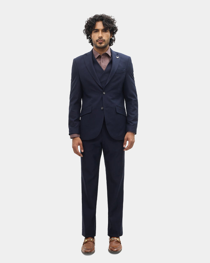 Navy Three Piece Textured Suit - Tristan