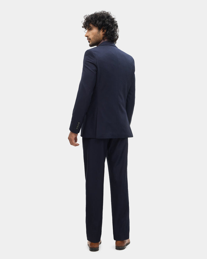 Navy Three Piece Textured Suit - Tristan