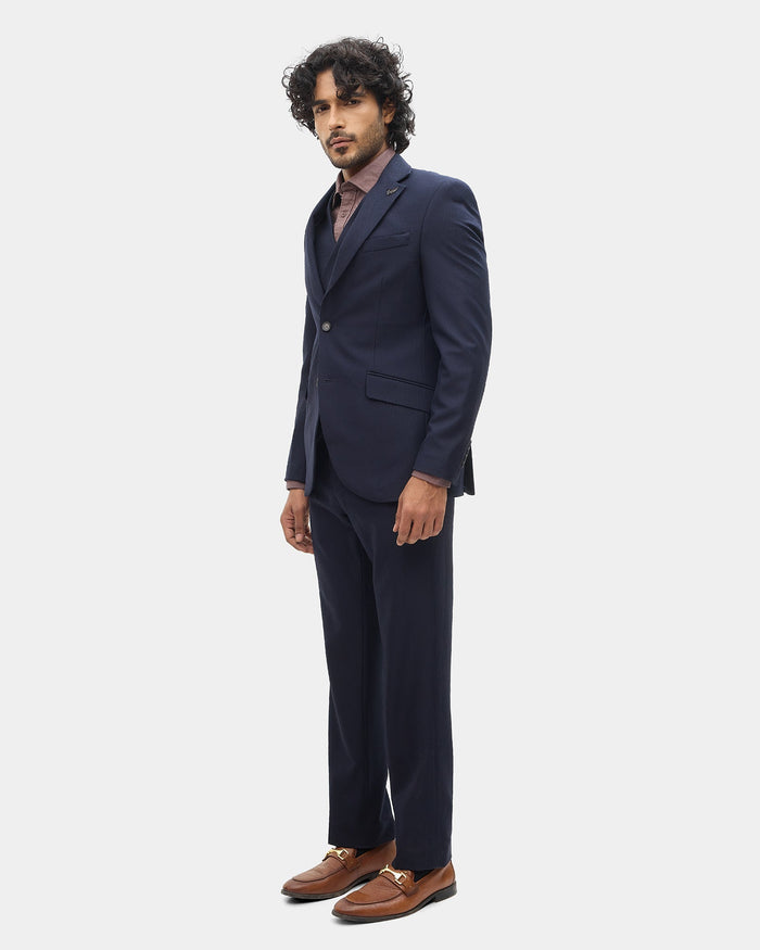 Navy Three Piece Textured Suit - Tristan