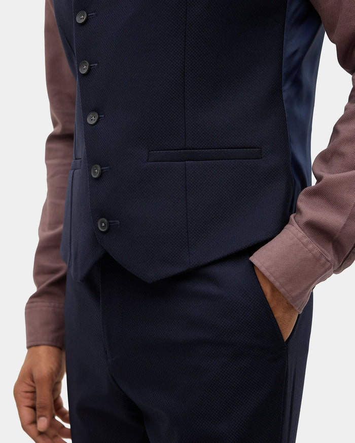Navy Three Piece Textured Suit - Tristan