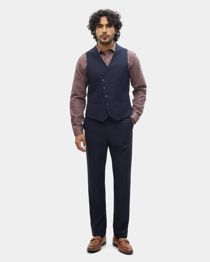 Navy Three Piece Textured Suit - Tristan