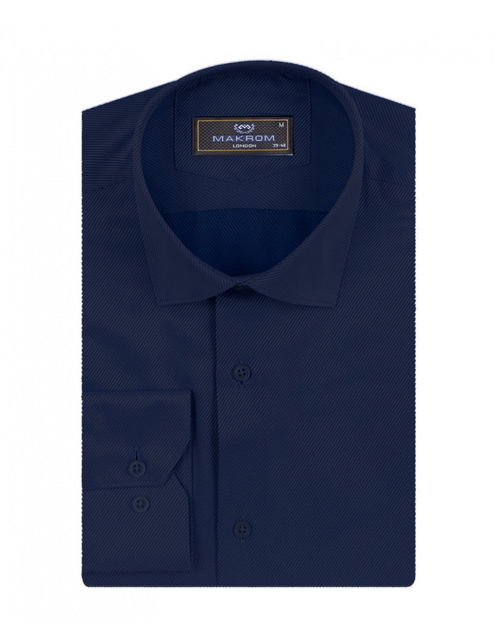 Navy Twill Classic Single Cuff Shirt-Makrom