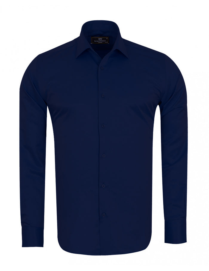 Navy Twill Classic Single Cuff Shirt-Makrom
