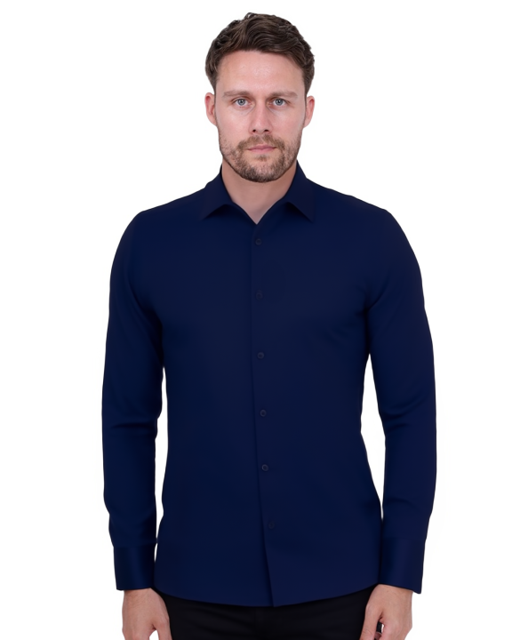 Navy Twill Classic Single Cuff Shirt-Makrom