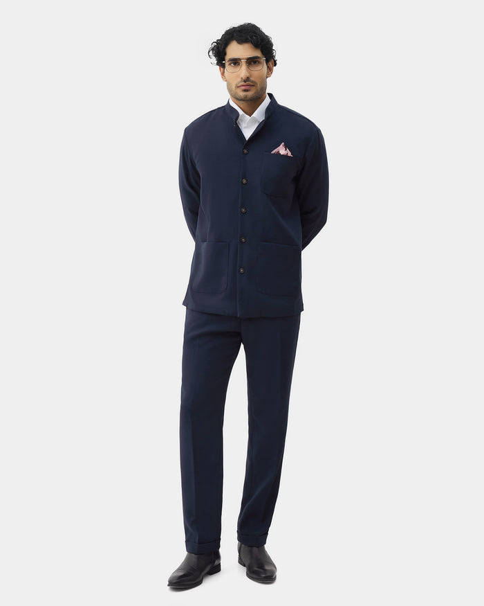 Navy Two Piece Textured Suit - Ketor
