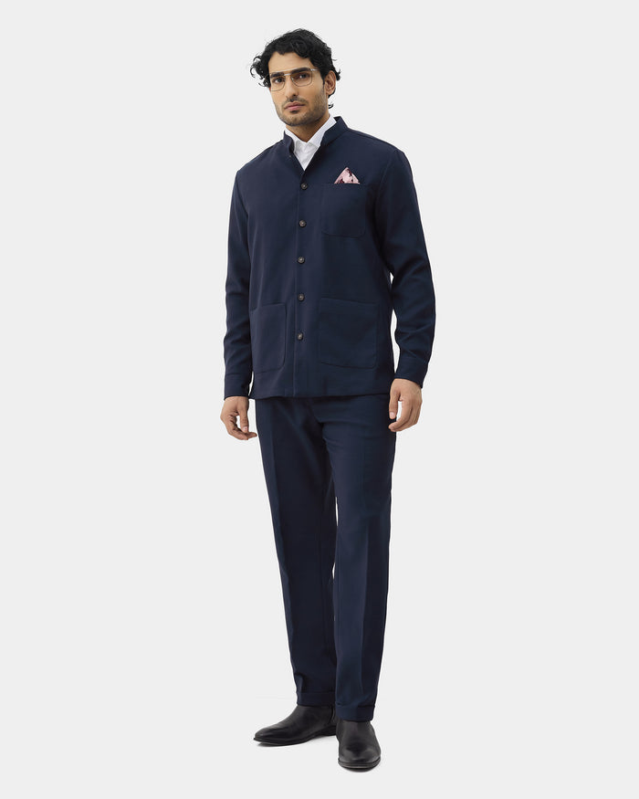 Navy Two Piece Textured Suit - Ketor