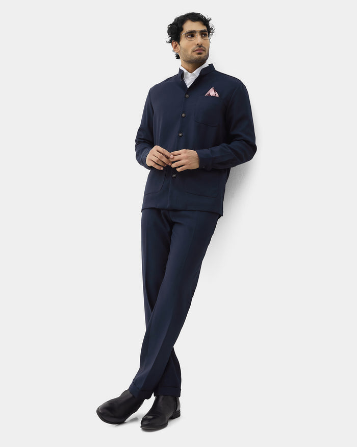 Navy Two Piece Textured Suit - Ketor