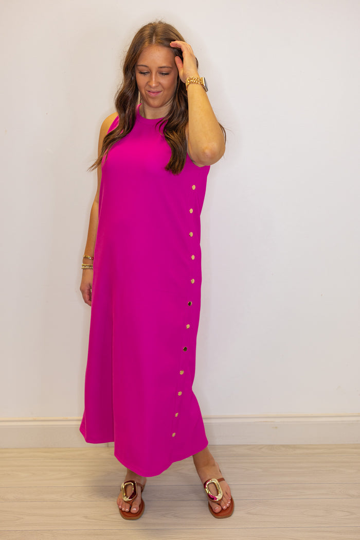 pink ribbed knit solid midi dress