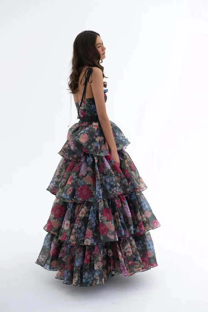 New sexy printed strapless suspender, women's floral cake skirt, fashionable set dress