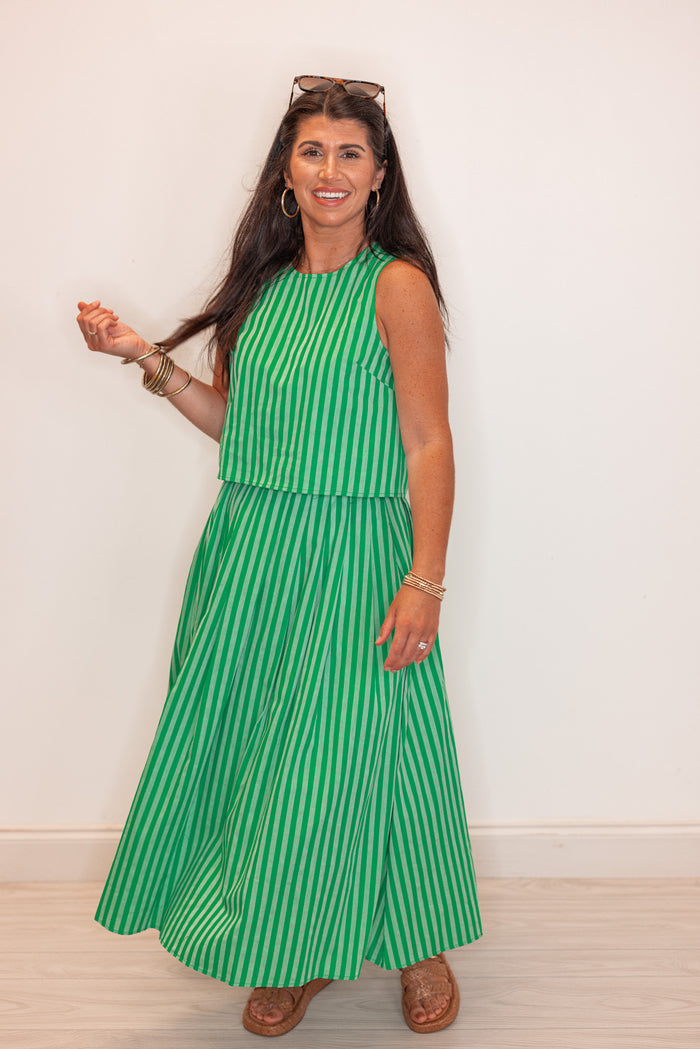 green striped sleeveless cropped top