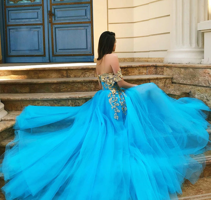 Off Shoulder Blue Lace Prom Dresses, Off the Shoulder Long Lace Formal Evening Dresses
