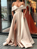 Off Shoulder Champagne Prom Dress Long, Off the Shoulder Champagne Formal Graduation Evening Dresses