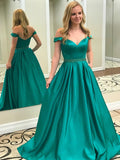 Off Shoulder Green Prom Dresses, Off the Shoulder Green Long Formal Graduation Evening Dresses