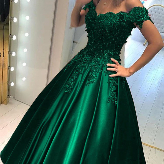 Off Shoulder Green Purple Lace Prom Dresses, Off the Shoulder Long Lace Formal Evening Dresses