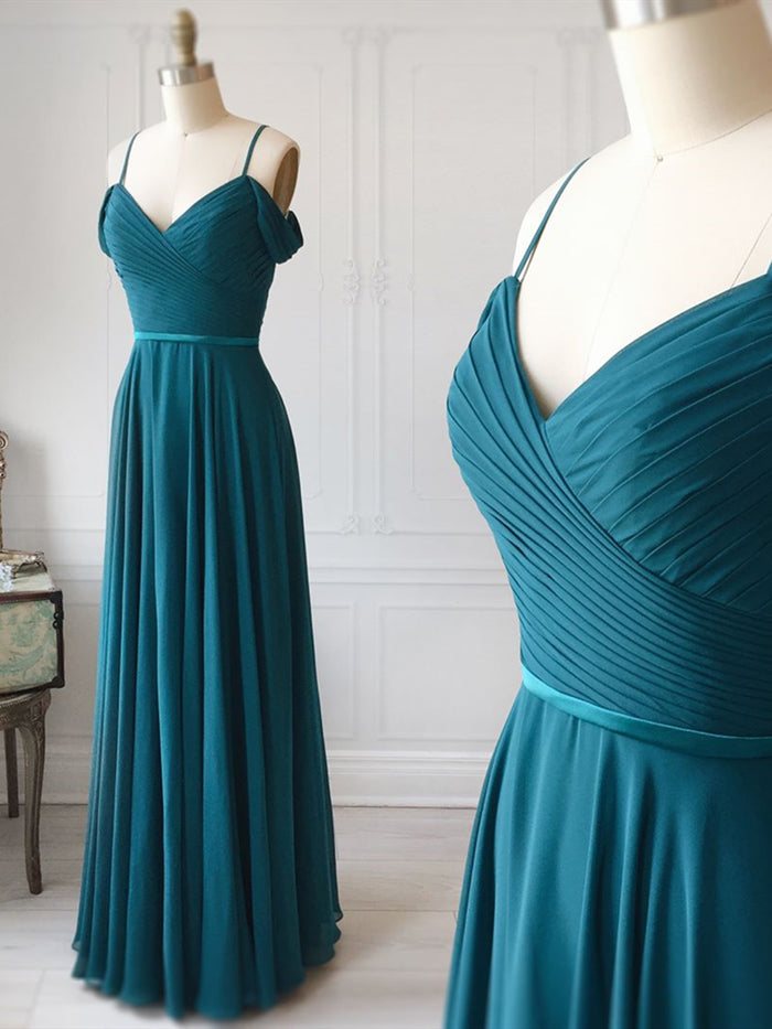 Off Shoulder Peacock Blue Prom Dress Long, Floor Length Peacock Blue Bridesmaid Formal Evening Dresses