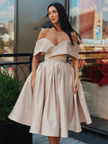 Off Shoulder Short Champagne Prom Dresses, Short Champagne Formal Homecoming Graduation Dresses