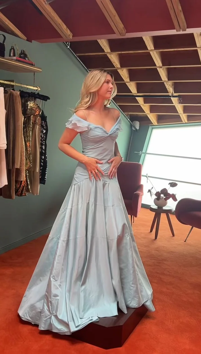 Off The Shoulder Light Sky Blue Evening Dress Prom Dresses
