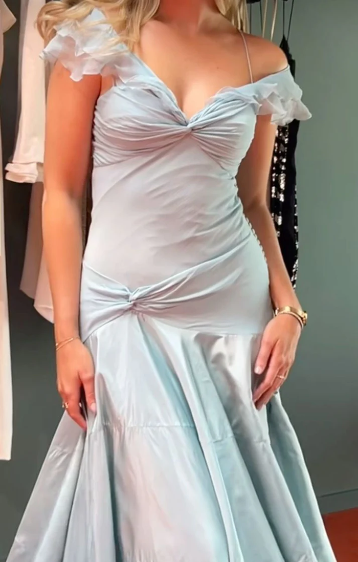 Off The Shoulder Light Sky Blue Evening Dress Prom Dresses