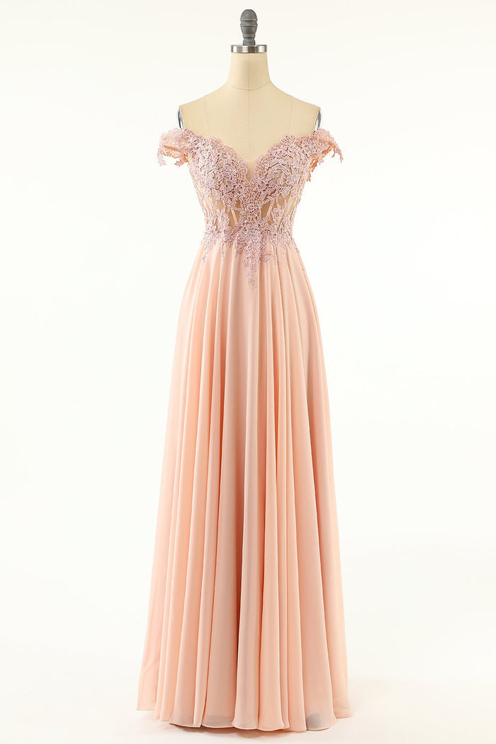 Off the Shoulder Mint Green Chiffon Long Prom Dress