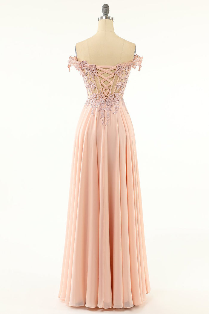 Off the Shoulder Mint Green Chiffon Long Prom Dress