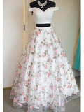 Off the Shoulder White Floral Prom Dresses, Off Shoulder White 3D Flower Long Formal Graduation Evening Dresses
