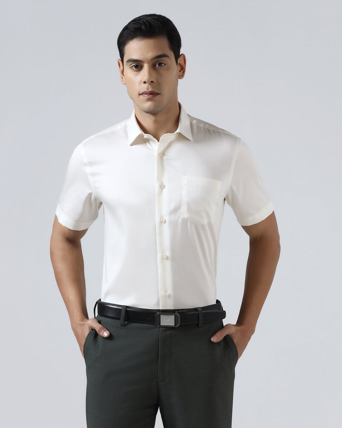 Off White Half Sleeve Non Iron Solid Shirt - Sylvia