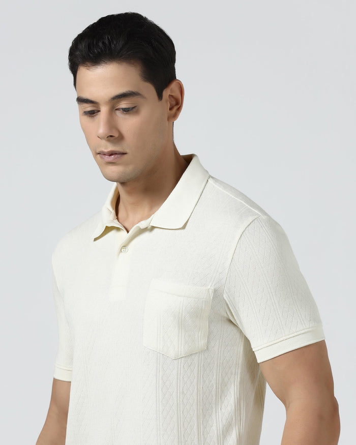 Off White Textured Polo - Yeom