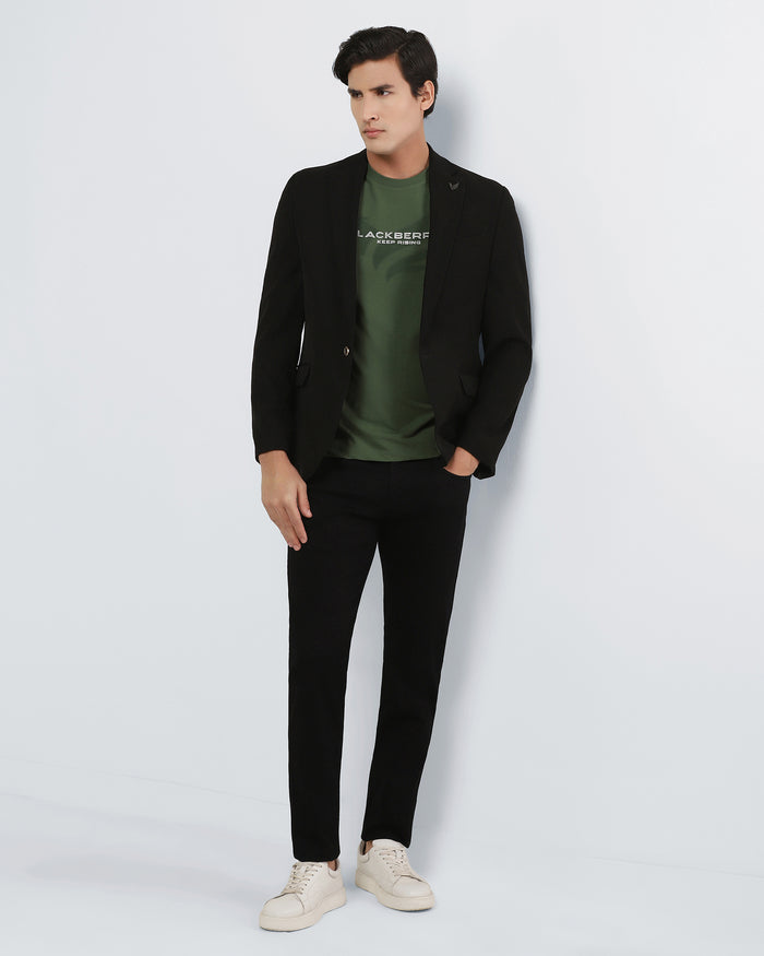 Olive Green Crew Neck Printed T-Shirt - Posi