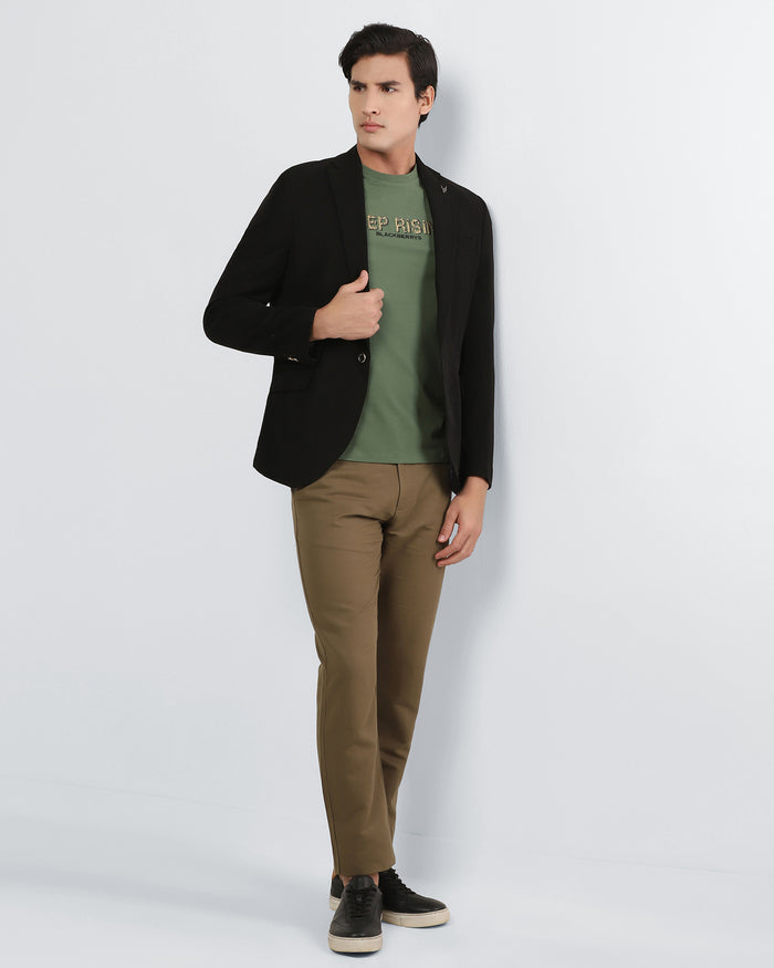 Olive Green Crew Neck Solid T-Shirt - Rising
