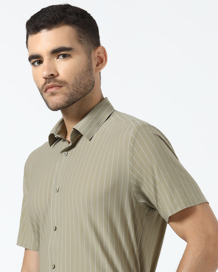 Olive Half Sleeve TechPro Stripe Shirt - Hyphen
