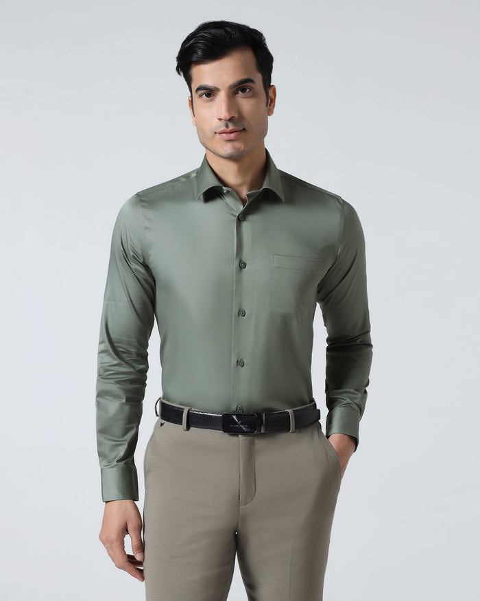 Olive Unwrinkle Solid Shirt - Sylvia