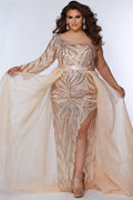 One-Shoulder Fitted Plus Size Formal Dress with Overskirt