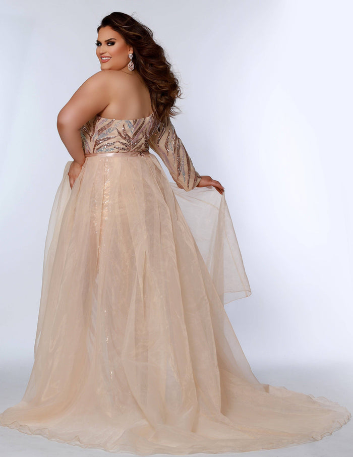 One-Shoulder Fitted Plus Size Formal Dress with Overskirt