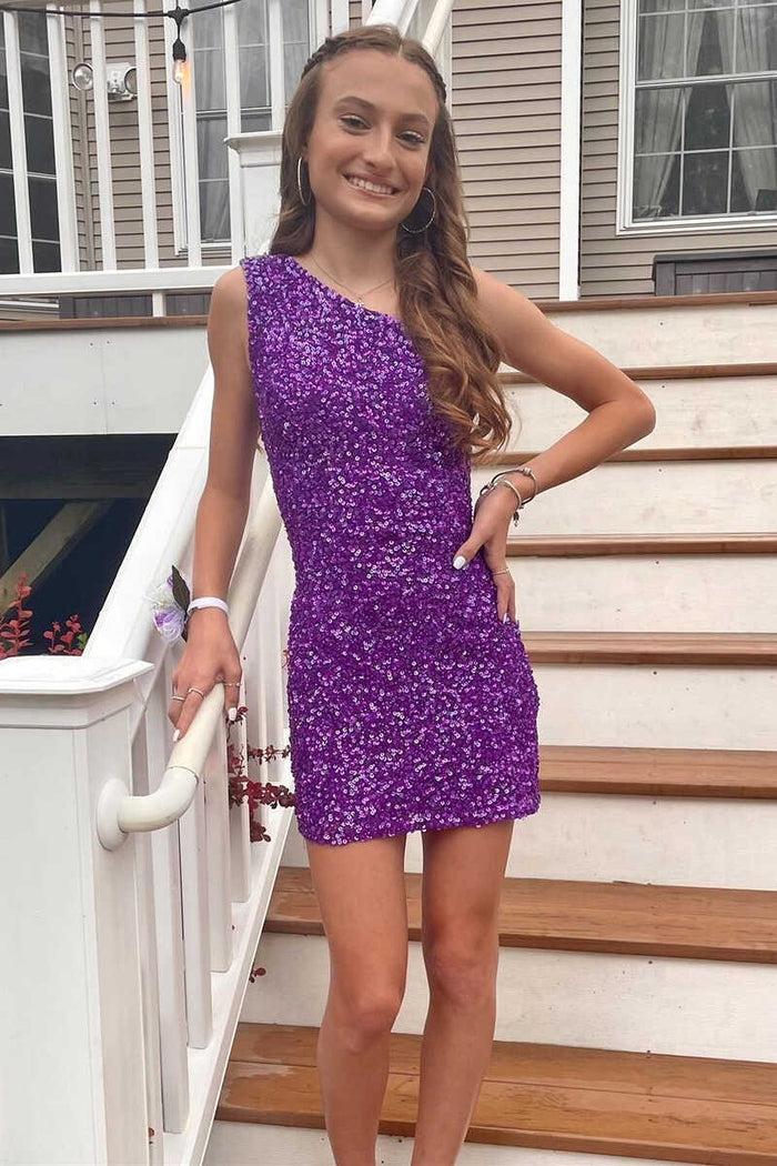 One Shoulder Hot Pink Mini Party Dress
