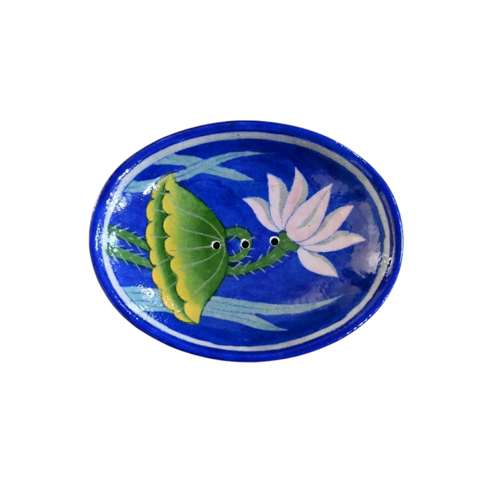 Soap Dish, Oval Lotus Blue Pottery