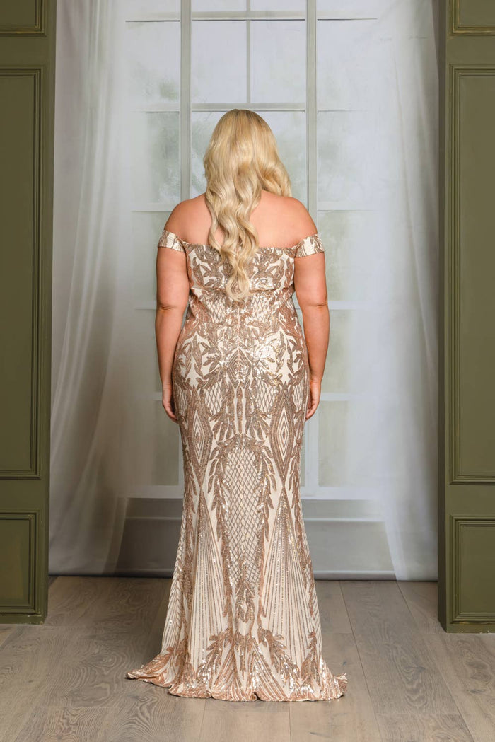 P1013P25-PLUS SIZE SEQUIN OFF SHOULDER MAXI DRESS