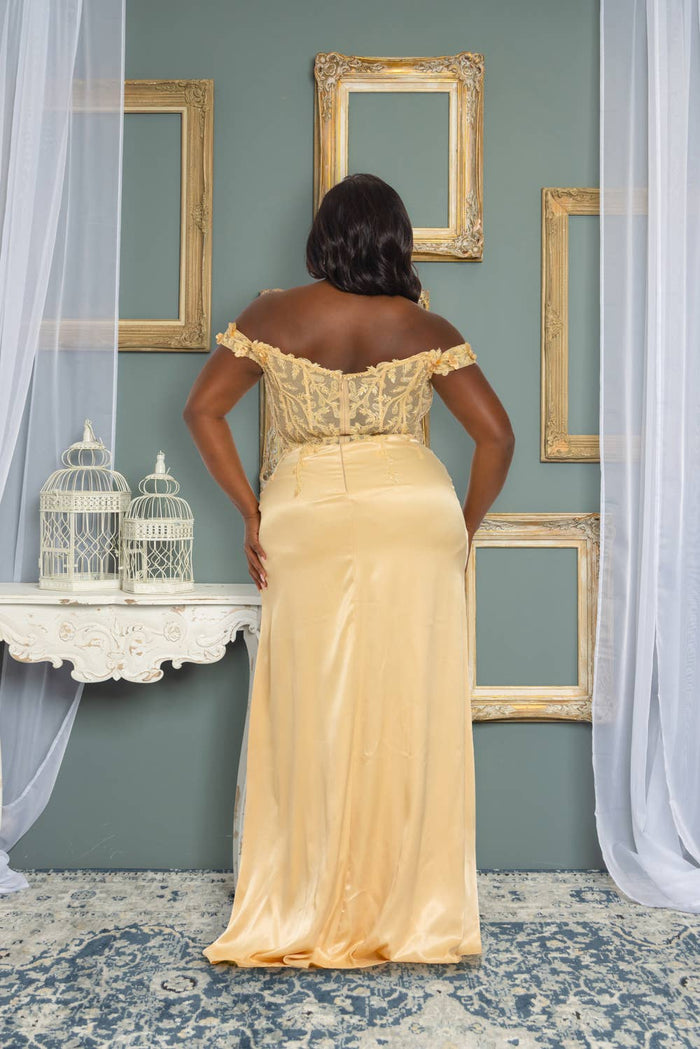 P7505-PLUS SIZE OFF SHOULDER BEADED AND EMBROIDERED MAXI