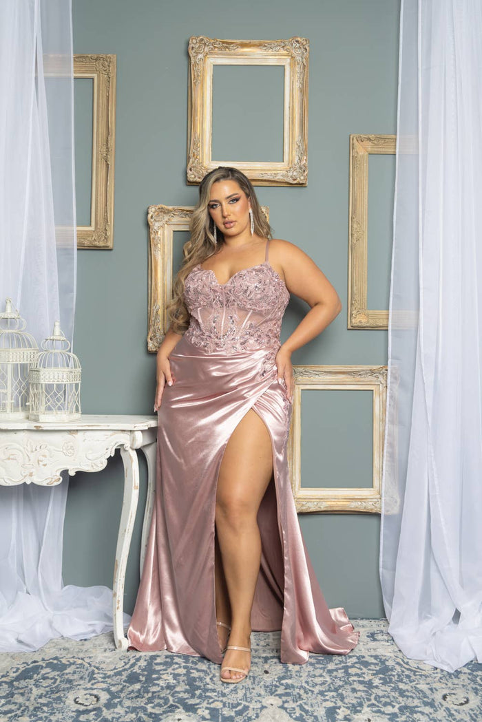 P7506-PLUS SIZE CORSET BEADED AND EMBROIDERED MAXI DRESS