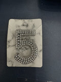 Pearl and Crystal "5" Brooch