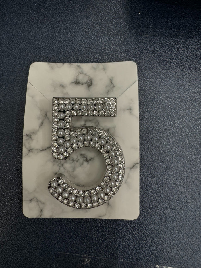 Pearl and Crystal "5" Brooch