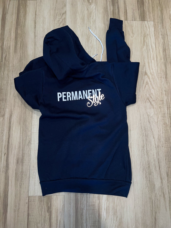 “Permeant Style” Zip Up Hoodie (Navy Blue/White/Reflective)
