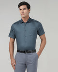 Petrol Blue Half Sleeve Unwrinkle Solid Shirt - Sylvia