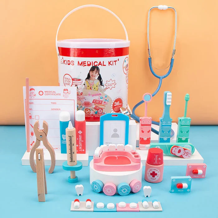 Pierre's Farm Kids Medical Kit Wooden Bucket Set
