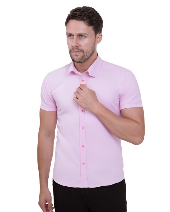 Pink Classic Twill Short Sleeve Shirt-Makrom