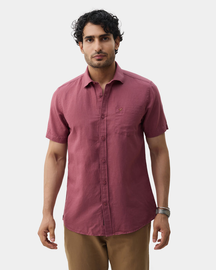 Pink Half Sleeve Linen Solid Shirt - Cleo